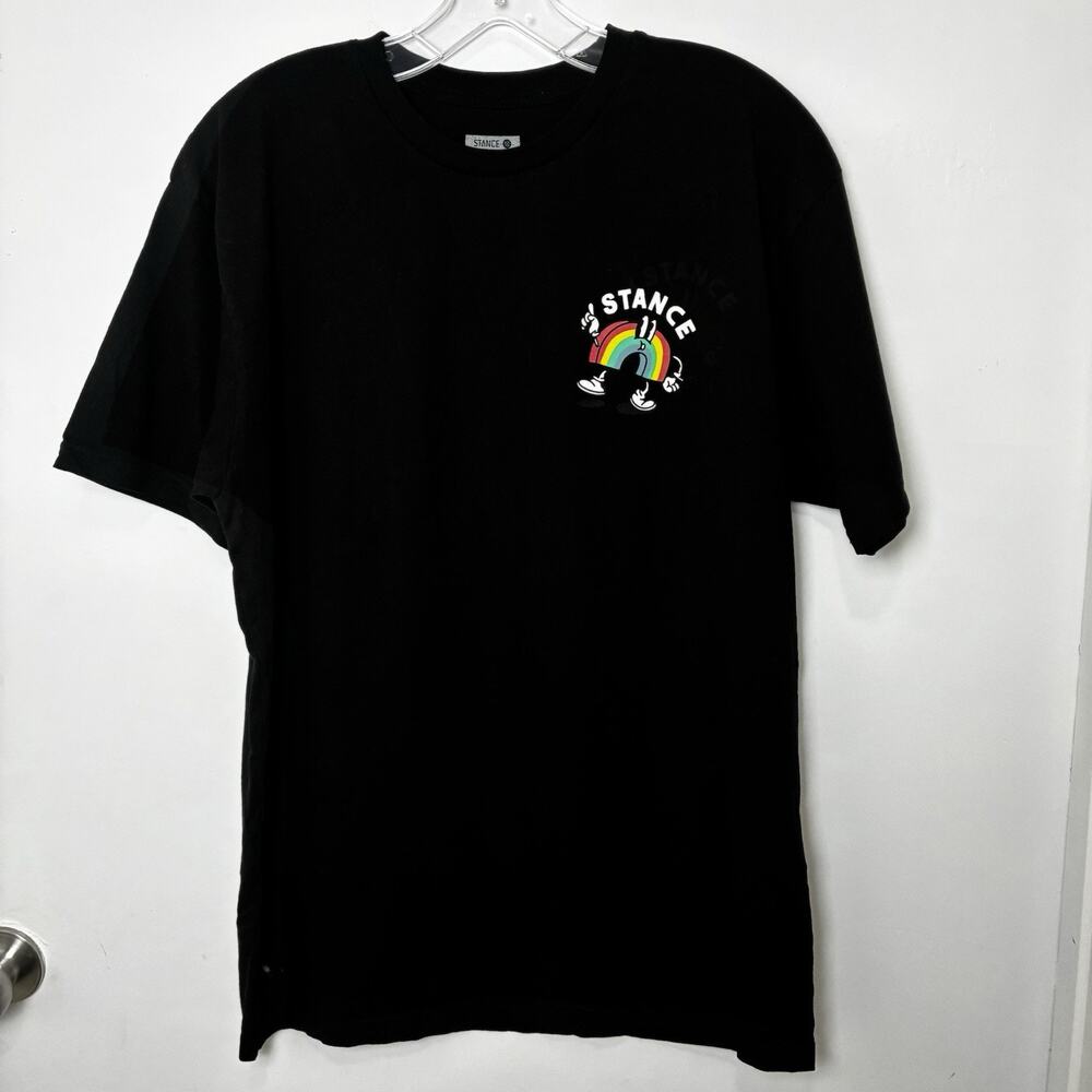 Rainbow Stance Black T-shirt Stitched Different Colors, Women’s Large